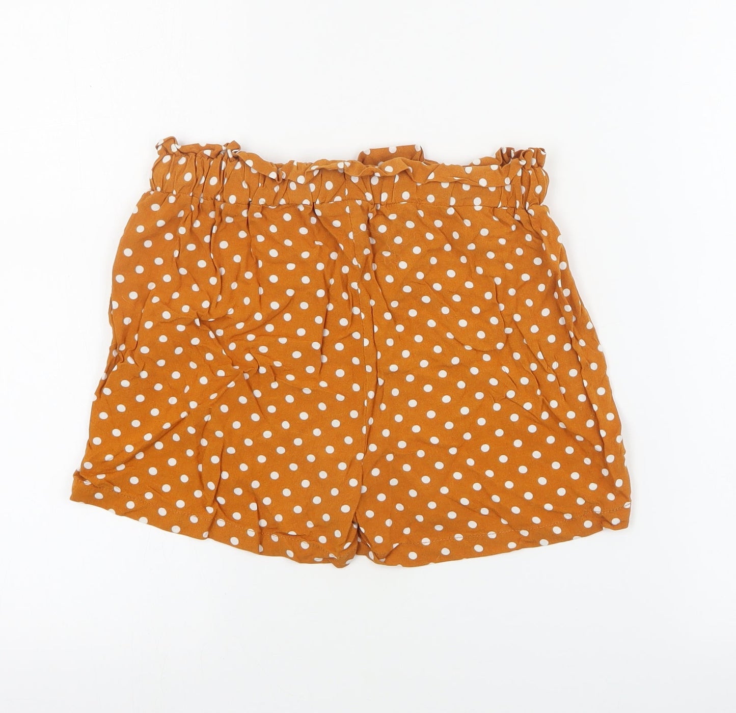 Primark Womens Orange Polka Dot Viscose Paperbag Shorts Size 6  Regular Drawstring