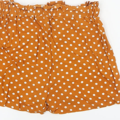 Primark Womens Orange Polka Dot Viscose Paperbag Shorts Size 6  Regular Drawstring
