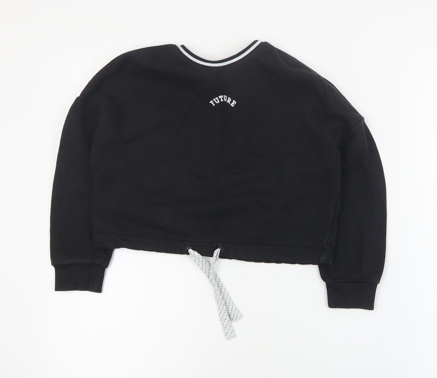 Marks and Spencer Girls Black  Cotton Pullover Sweatshirt Size 7-8 Years  Pullover - Cropped
