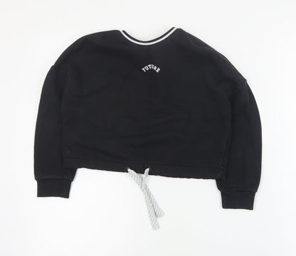 Marks and Spencer Girls Black  Cotton Pullover Sweatshirt Size 7-8 Years  Pullover - Cropped