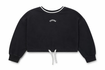 Marks and Spencer Girls Black  Cotton Pullover Sweatshirt Size 7-8 Years  Pullover - Cropped