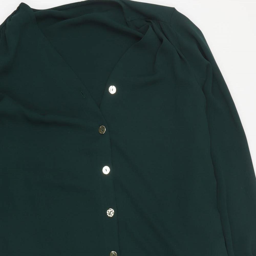 New Look Womens Green  Polyester Shift  Size 8  V-Neck Button
