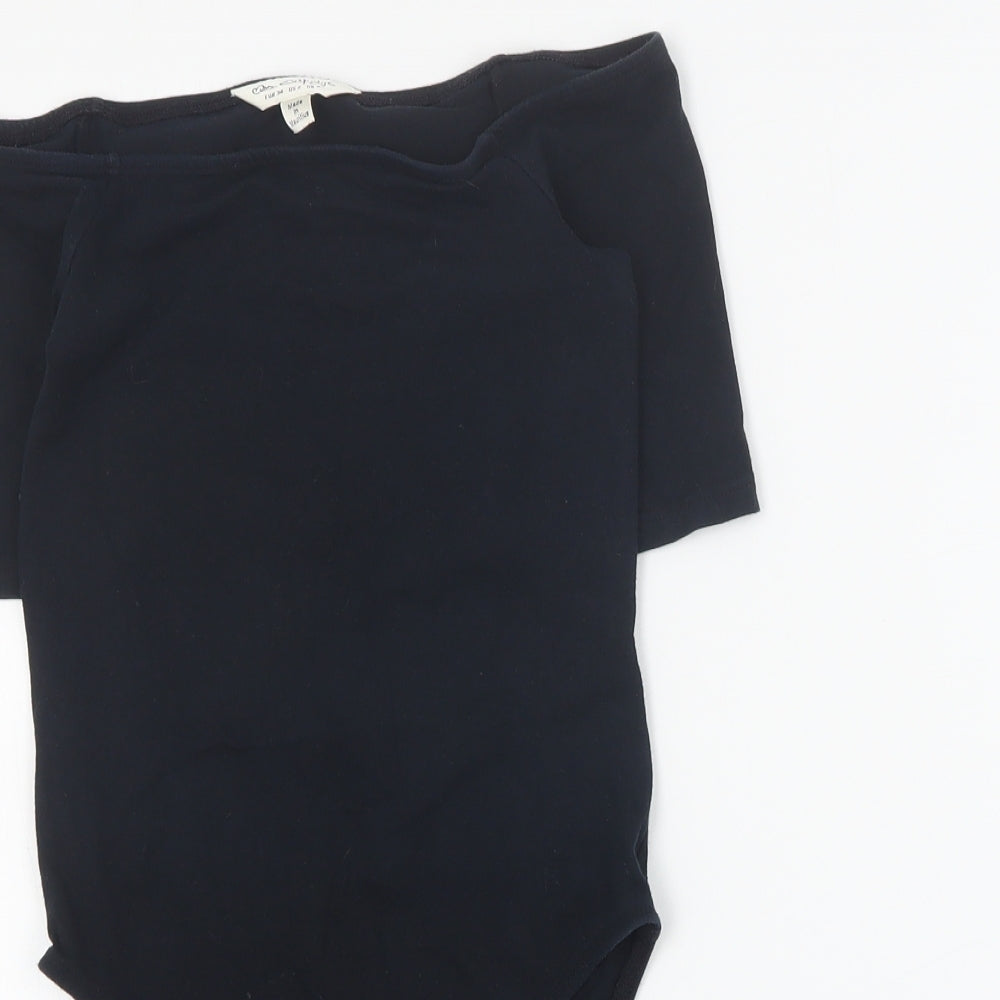 Miss Selfridge Womens Black  Cotton Bodysuit One-Piece Size 6 L8 in Snap