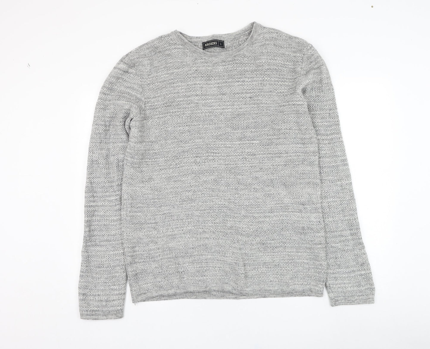 Peacocks Mens Grey Round Neck  Cotton Pullover Jumper Size L