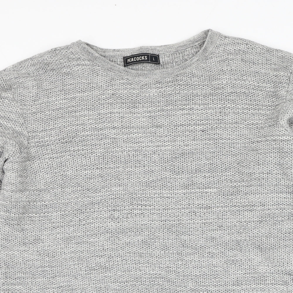Peacocks Mens Grey Round Neck  Cotton Pullover Jumper Size L