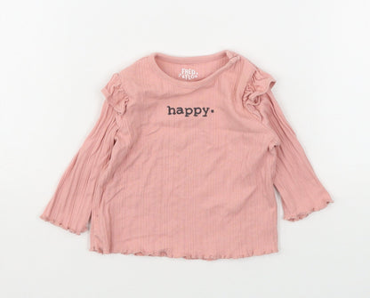 F&F Girls Pink  Cotton Basic T-Shirt Size 0-3 Months Round Neck