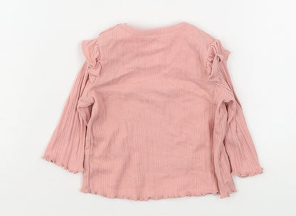 F&F Girls Pink  Cotton Basic T-Shirt Size 0-3 Months Round Neck