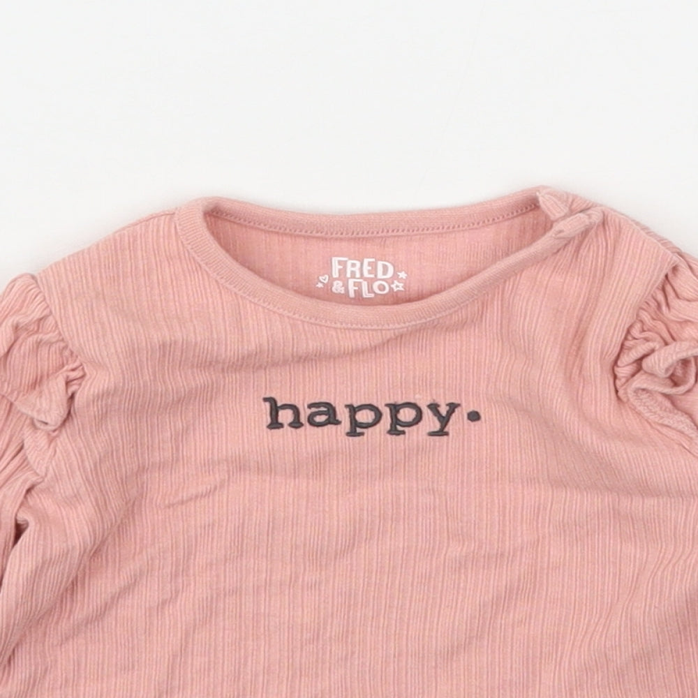 F&F Girls Pink  Cotton Basic T-Shirt Size 0-3 Months Round Neck