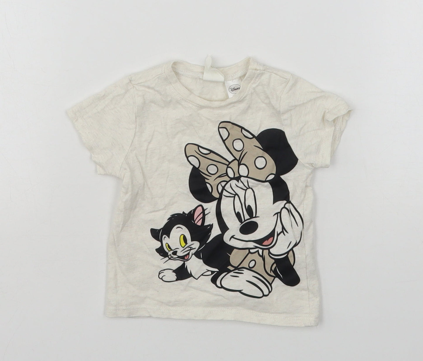 H&M Girls Beige  Cotton Basic T-Shirt Size 3-6 Months Round Neck  - Minnie Mouse