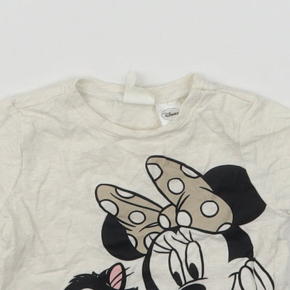 H&M Girls Beige  Cotton Basic T-Shirt Size 3-6 Months Round Neck  - Minnie Mouse
