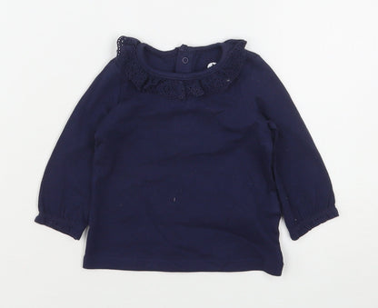 F&F Girls Blue  Cotton Basic T-Shirt Size 0-3 Months Collared