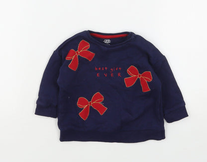 F&F Girls Blue  Cotton Pullover Jumper Size 3-6 Months