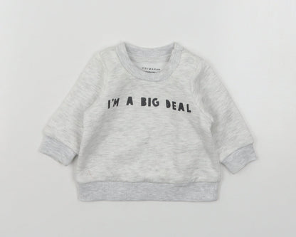Primark Baby Grey  Cotton Pullover Jumper Size 0-3 Months
