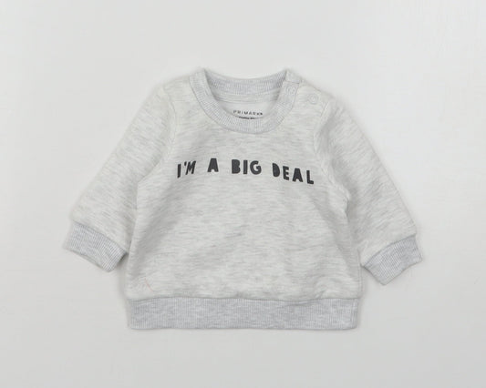 Primark Baby Grey  Cotton Pullover Jumper Size 0-3 Months