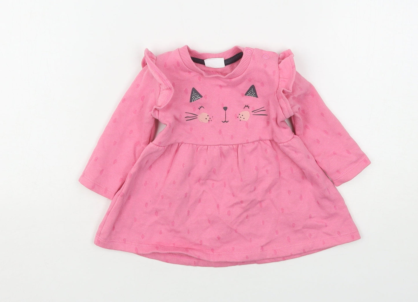 F&F Girls Pink Polka Dot Cotton Fit & Flare  Size 0-3 Months  Round Neck
