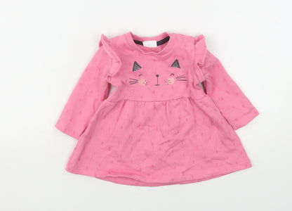 F&F Girls Pink Polka Dot Cotton Fit & Flare  Size 0-3 Months  Round Neck