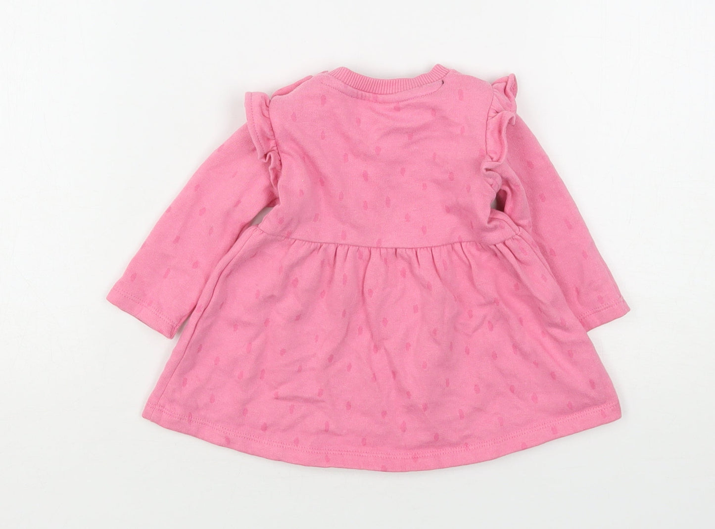 F&F Girls Pink Polka Dot Cotton Fit & Flare  Size 0-3 Months  Round Neck
