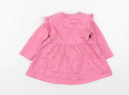 F&F Girls Pink Polka Dot Cotton Fit & Flare  Size 0-3 Months  Round Neck