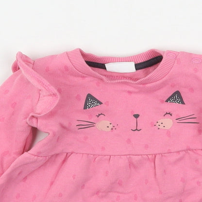 F&F Girls Pink Polka Dot Cotton Fit & Flare  Size 0-3 Months  Round Neck