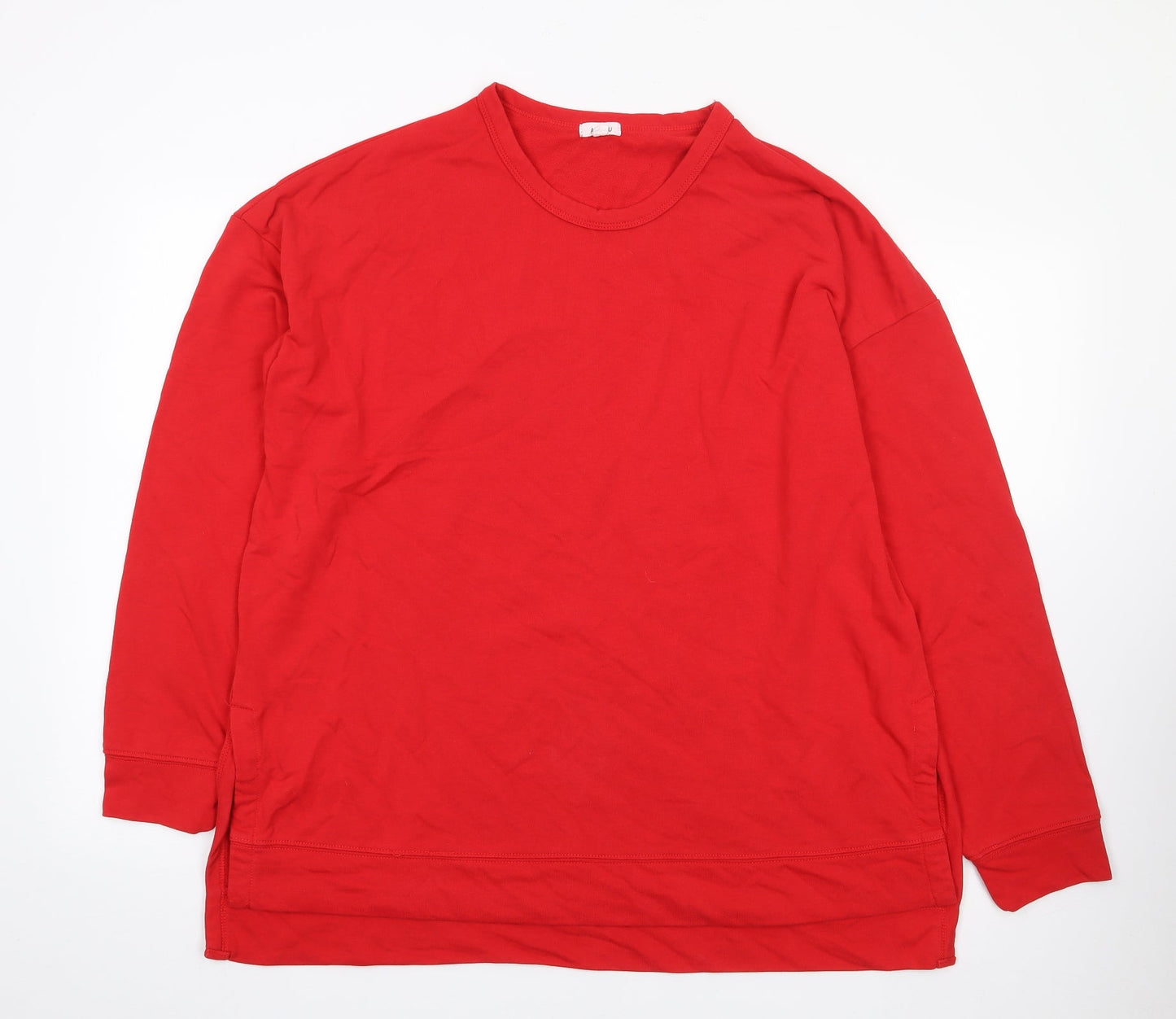 Apeiyu  Womens Red Crew Neck  Cotton Pullover Jumper Size XL