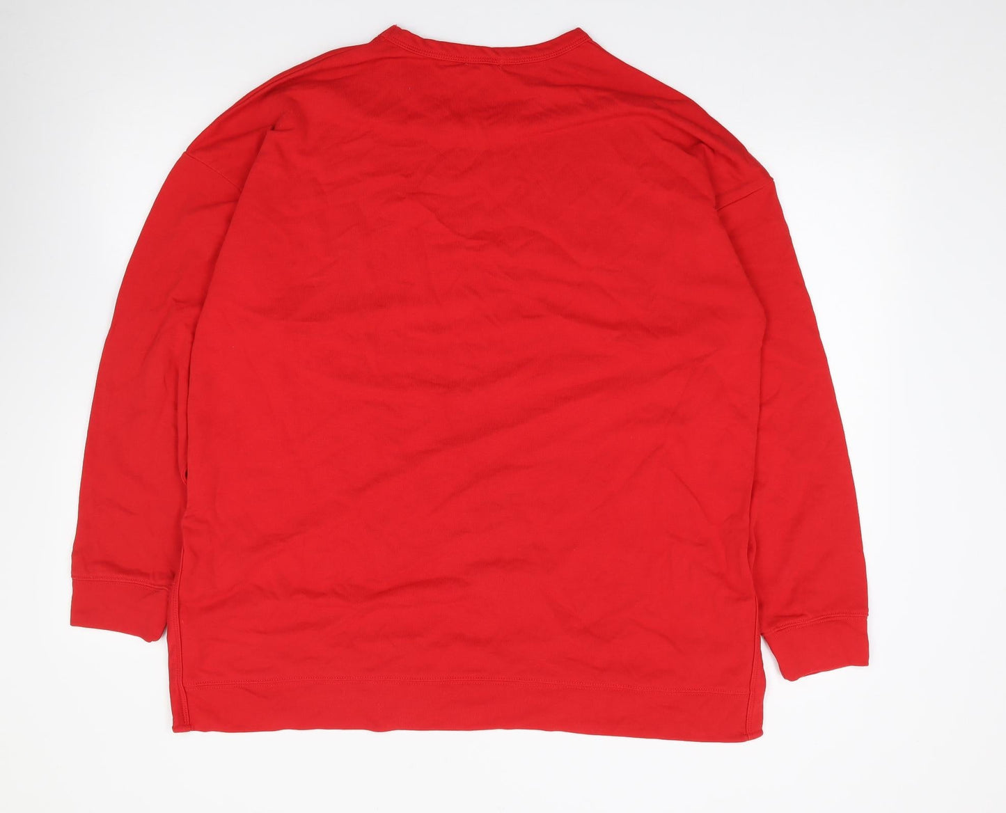 Apeiyu  Womens Red Crew Neck  Cotton Pullover Jumper Size XL