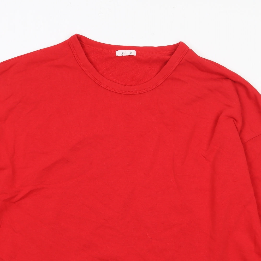 Apeiyu  Womens Red Crew Neck  Cotton Pullover Jumper Size XL