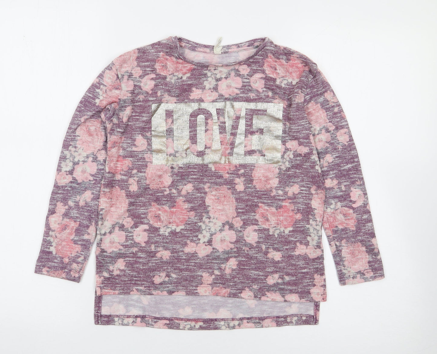 Primark Girls Multicoloured Floral Polyester Jersey T-Shirt Size 9-10 Years Round Neck Pullover