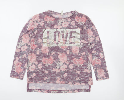 Primark Girls Multicoloured Floral Polyester Jersey T-Shirt Size 9-10 Years Round Neck Pullover