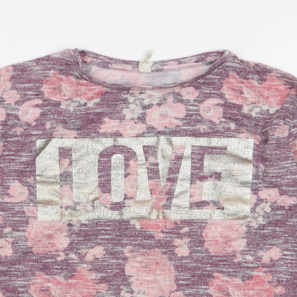 Primark Girls Multicoloured Floral Polyester Jersey T-Shirt Size 9-10 Years Round Neck Pullover