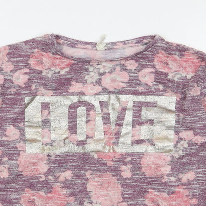 Primark Girls Multicoloured Floral Polyester Jersey T-Shirt Size 9-10 Years Round Neck Pullover