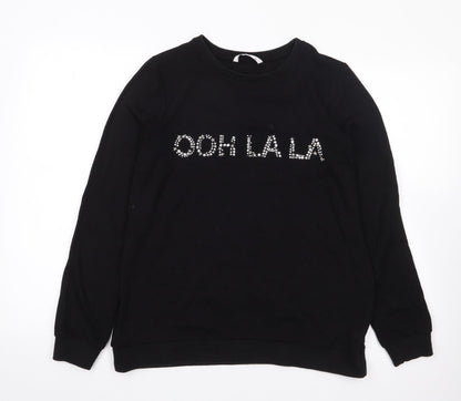 TU Womens Black Crew Neck  Viscose Pullover Jumper Size 10