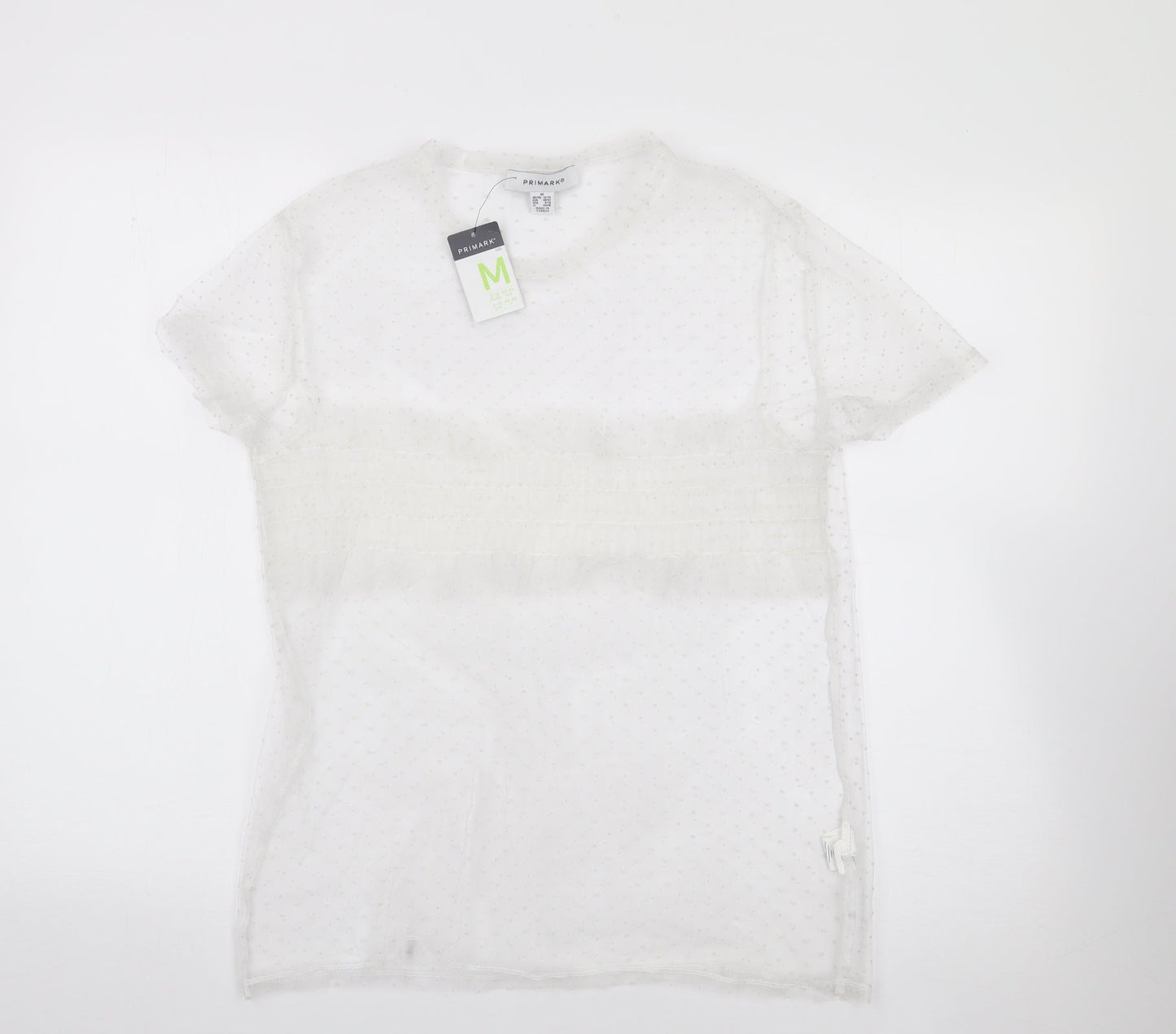 Primark Womens Ivory Polka Dot Polyester Jersey Blouse Size M Round Neck