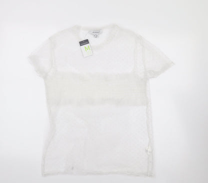 Primark Womens Ivory Polka Dot Polyester Jersey Blouse Size M Round Neck