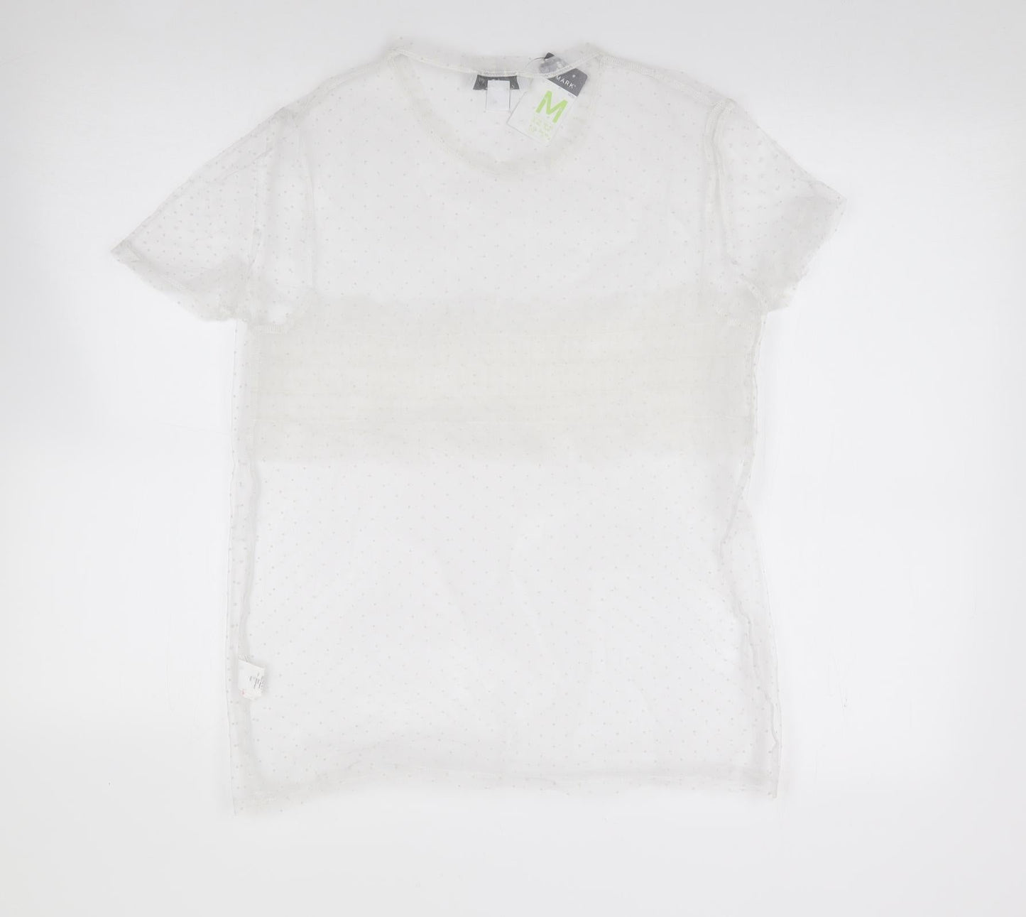 Primark Womens Ivory Polka Dot Polyester Jersey Blouse Size M Round Neck