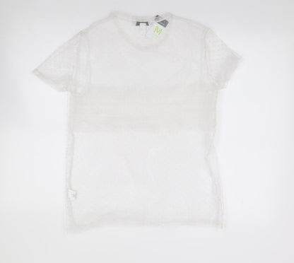 Primark Womens Ivory Polka Dot Polyester Jersey Blouse Size M Round Neck