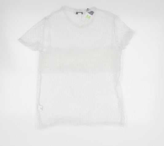Primark Womens Ivory Polka Dot Polyester Jersey Blouse Size M Round Neck