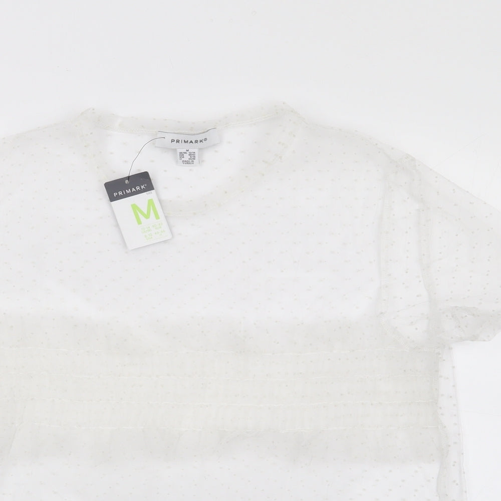 Primark Womens Ivory Polka Dot Polyester Jersey Blouse Size M Round Neck