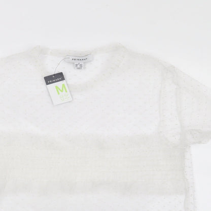 Primark Womens Ivory Polka Dot Polyester Jersey Blouse Size M Round Neck