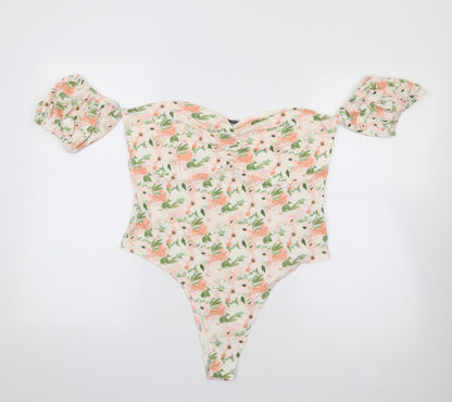 Primark Womens Multicoloured Floral Viscose Bodysuit One-Piece Size L  Snap