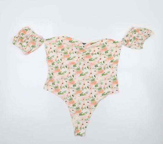 Primark Womens Multicoloured Floral Viscose Bodysuit One-Piece Size L  Snap