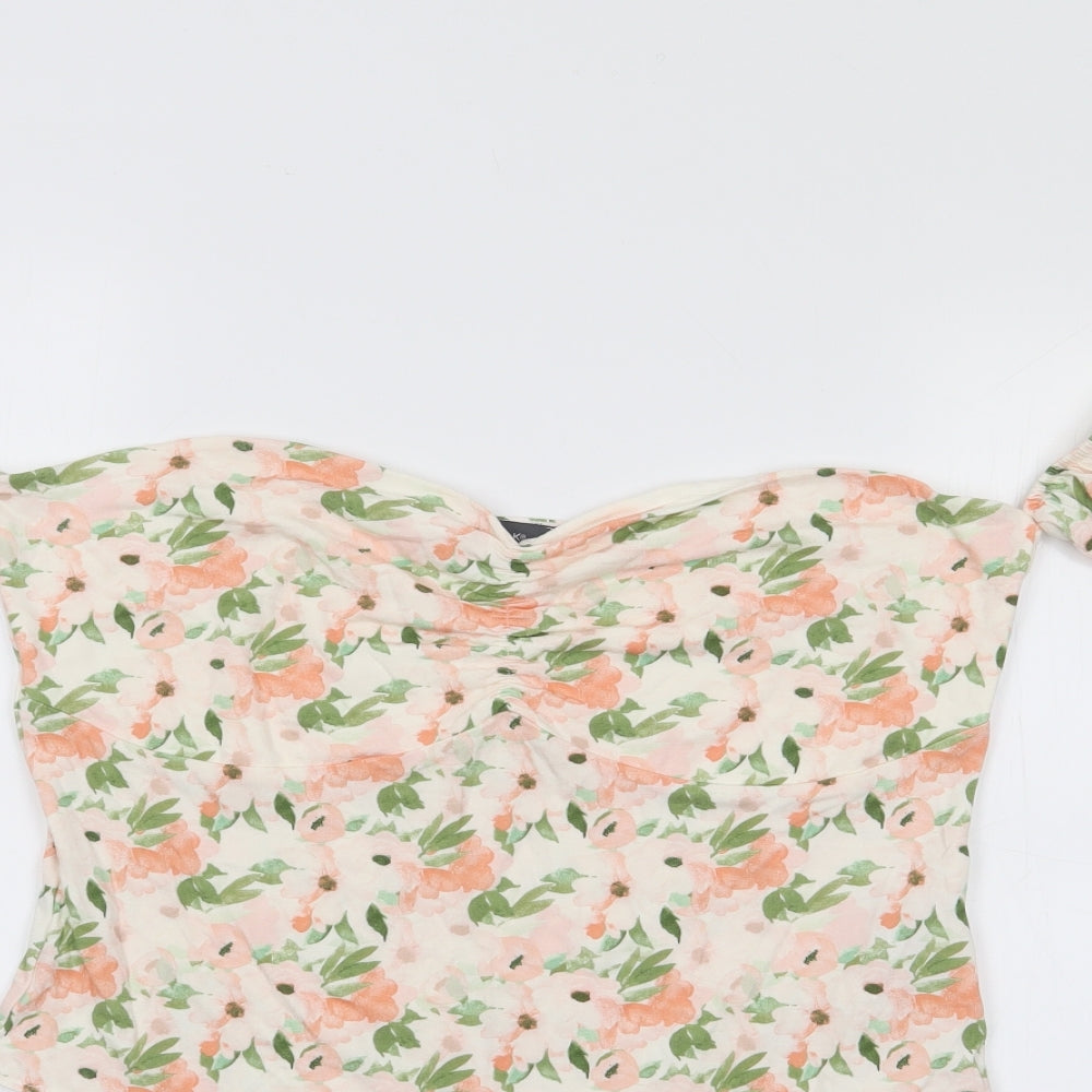 Primark Womens Multicoloured Floral Viscose Bodysuit One-Piece Size L  Snap