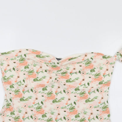 Primark Womens Multicoloured Floral Viscose Bodysuit One-Piece Size L  Snap