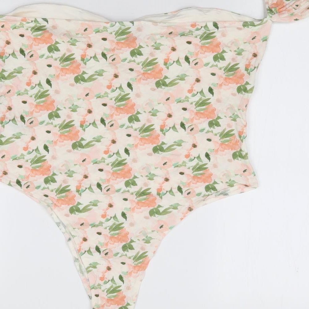 Primark Womens Multicoloured Floral Viscose Bodysuit One-Piece Size L  Snap