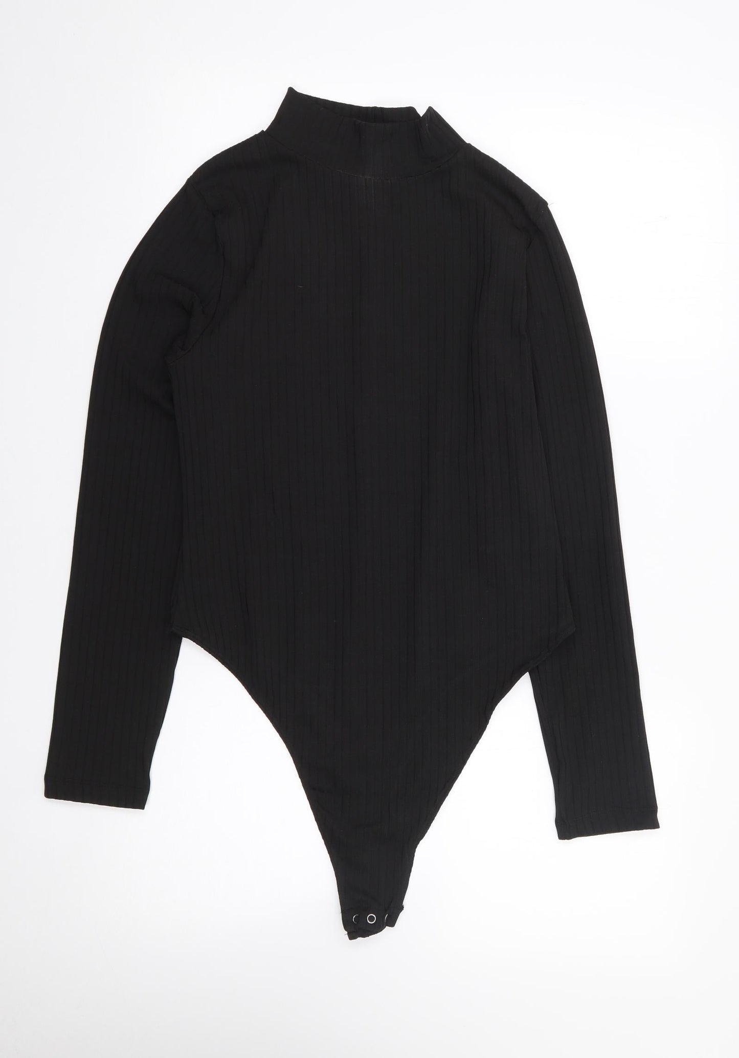 Boohoo Womens Black  Polyester Bodysuit One-Piece Size 16  Snap - Ribbed