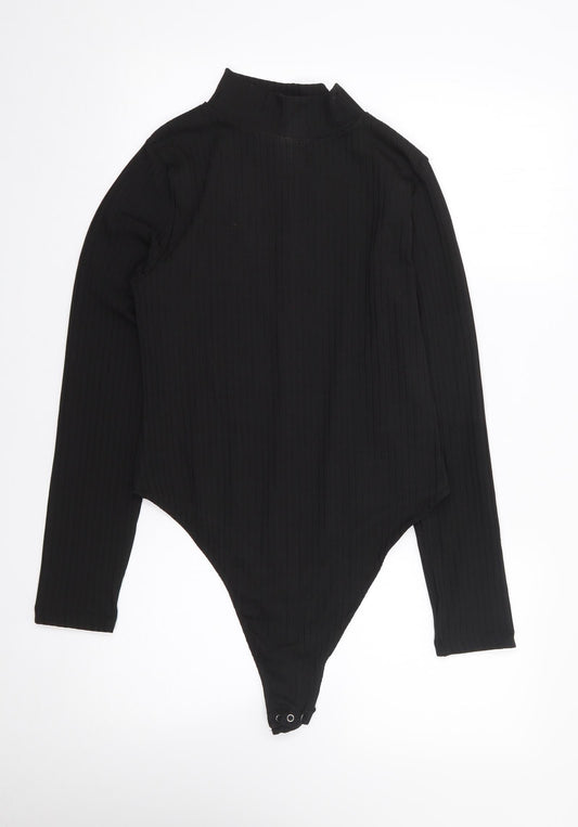 Boohoo Womens Black  Polyester Bodysuit One-Piece Size 16  Snap - Ribbed