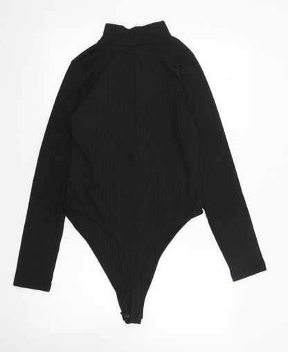Boohoo Womens Black  Polyester Bodysuit One-Piece Size 16  Snap - Ribbed