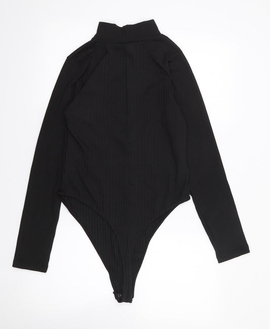 Boohoo Womens Black  Polyester Bodysuit One-Piece Size 16  Snap - Ribbed