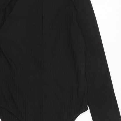 Boohoo Womens Black  Polyester Bodysuit One-Piece Size 16  Snap - Ribbed