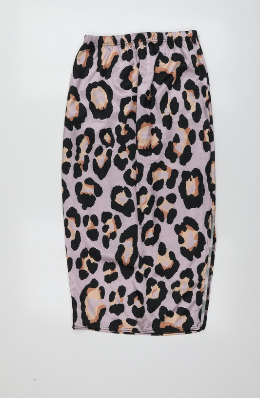 Missguided Womens Purple Animal Print Polyester A-Line Skirt Size M