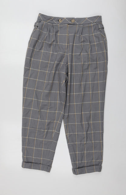 Topshop Womens Grey Plaid Polyester Chino Trousers Size 10 L23 in Regular